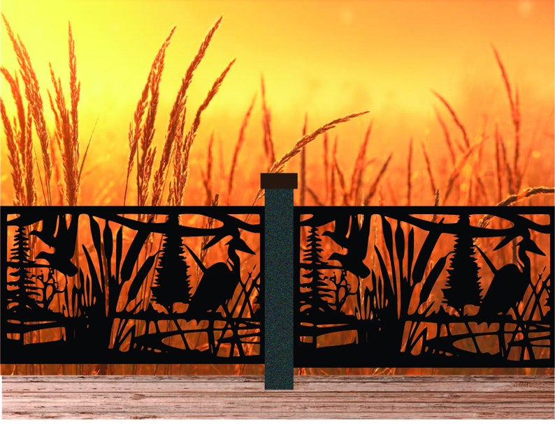 Rustic Metal Railing Insert, Wildlife Scenery, Heron and Ducks ...