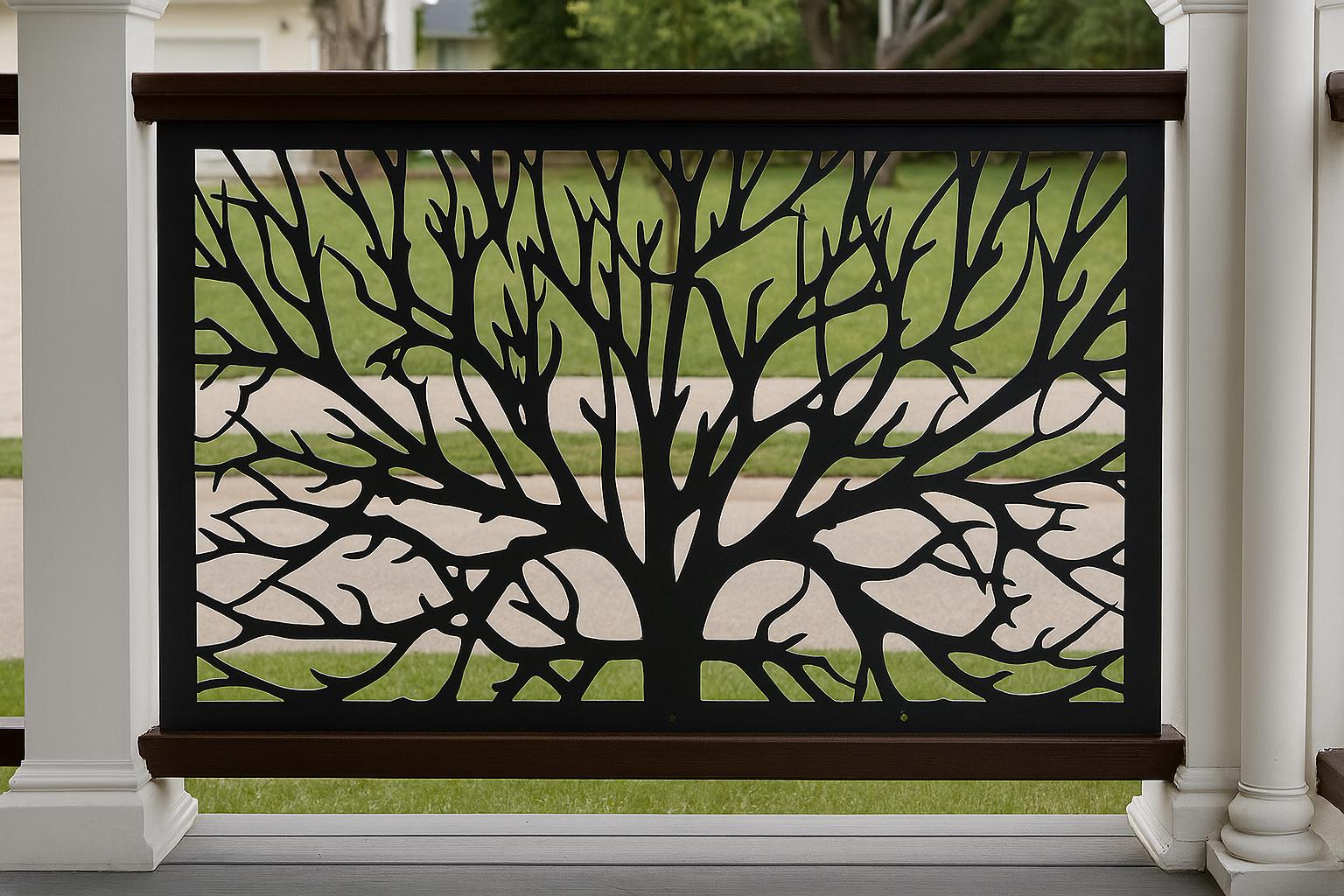 Tree Railing Metal Panel Metal Tree Railing Art, Metal Panel, Porch Privacy Screen, Fence ...