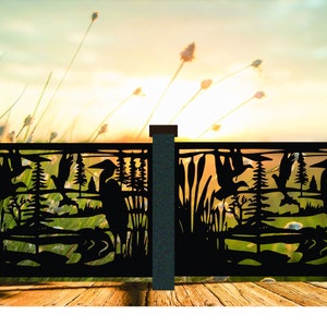 Decorative Rustic Railings, Wildlife Scenery With Flying Ducks and Cattails, Metal Panel Insert, Staircase Railings, Balcony Panel