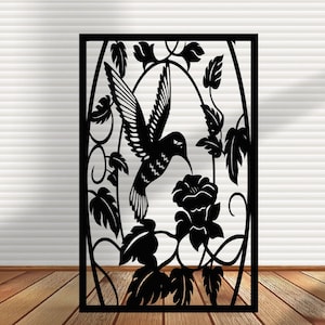 Metal Panel, Metal Privacy Screen, Fence, Decorative Panel, Wall Art, Garden Panel, Indoor & Outdoor - Solid Leaf Hummingbird2