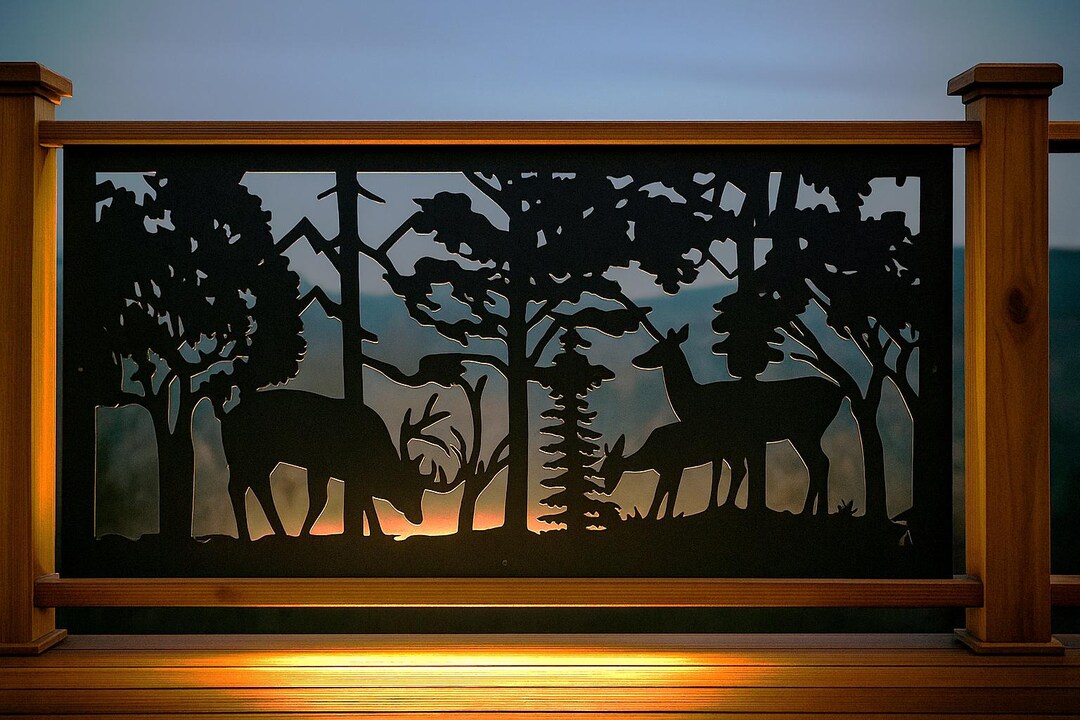 Decorative Rustic Railings, Wildlife Scenery With Buck, Doe & Fawn ...