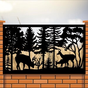 Decorative Rustic Railing Insert and Metal Panel, Wildlife Scenery With ...