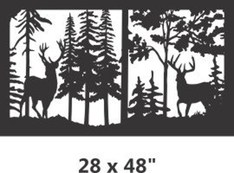 Rustic Metal Railing Insert, Wildlife Deer Scene, Two Bucks in A Forest ...