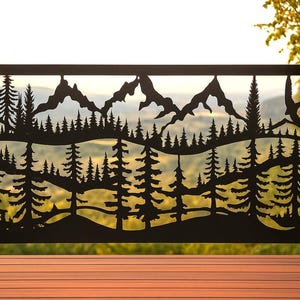 Decorative Rustic Railings, Metal Panel Insert, Staircase Railings,  Balcony Panels- Mountain Range Pines