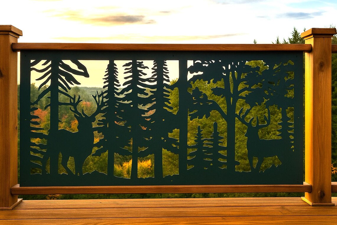Rustic Metal Railing Insert, Wildlife Deer Scene, Two Bucks in A Forest ...