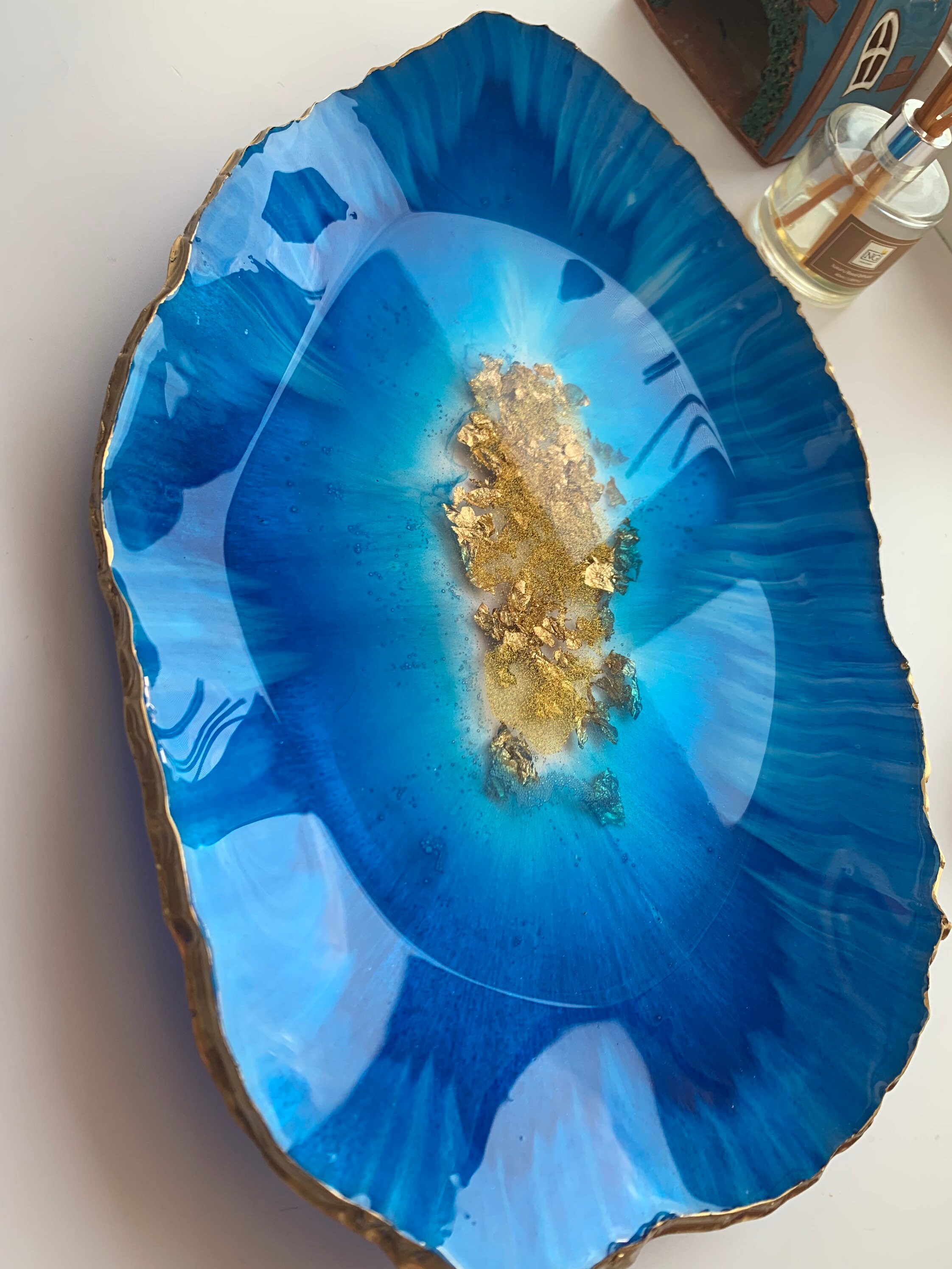 Resin handmade platter / Gold serving dish / Fruit platter Etsy