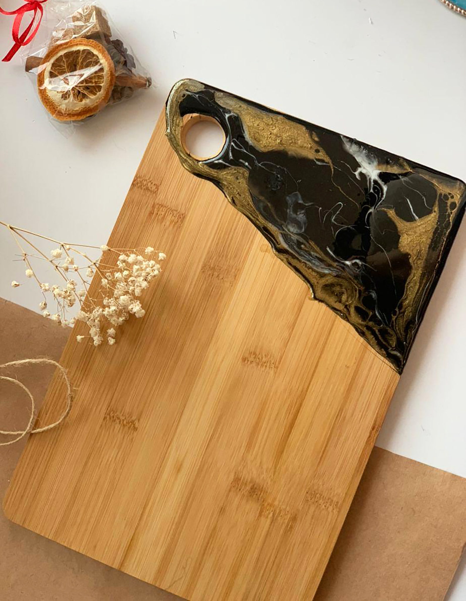 Unique serving tray / ccharcuterie board / black and gold Etsy
