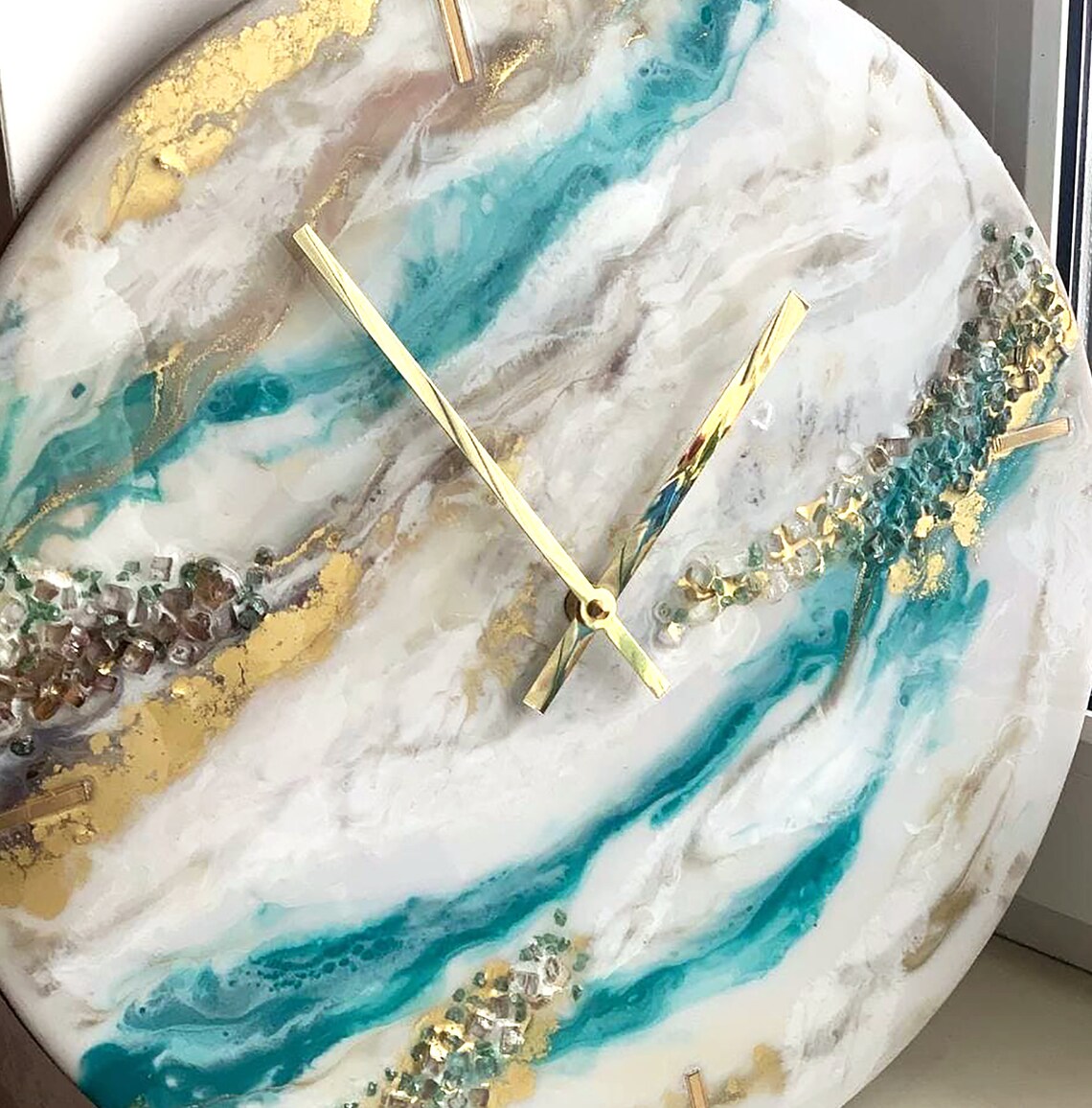Resin wall clock marble effect / functional resinart round Etsy