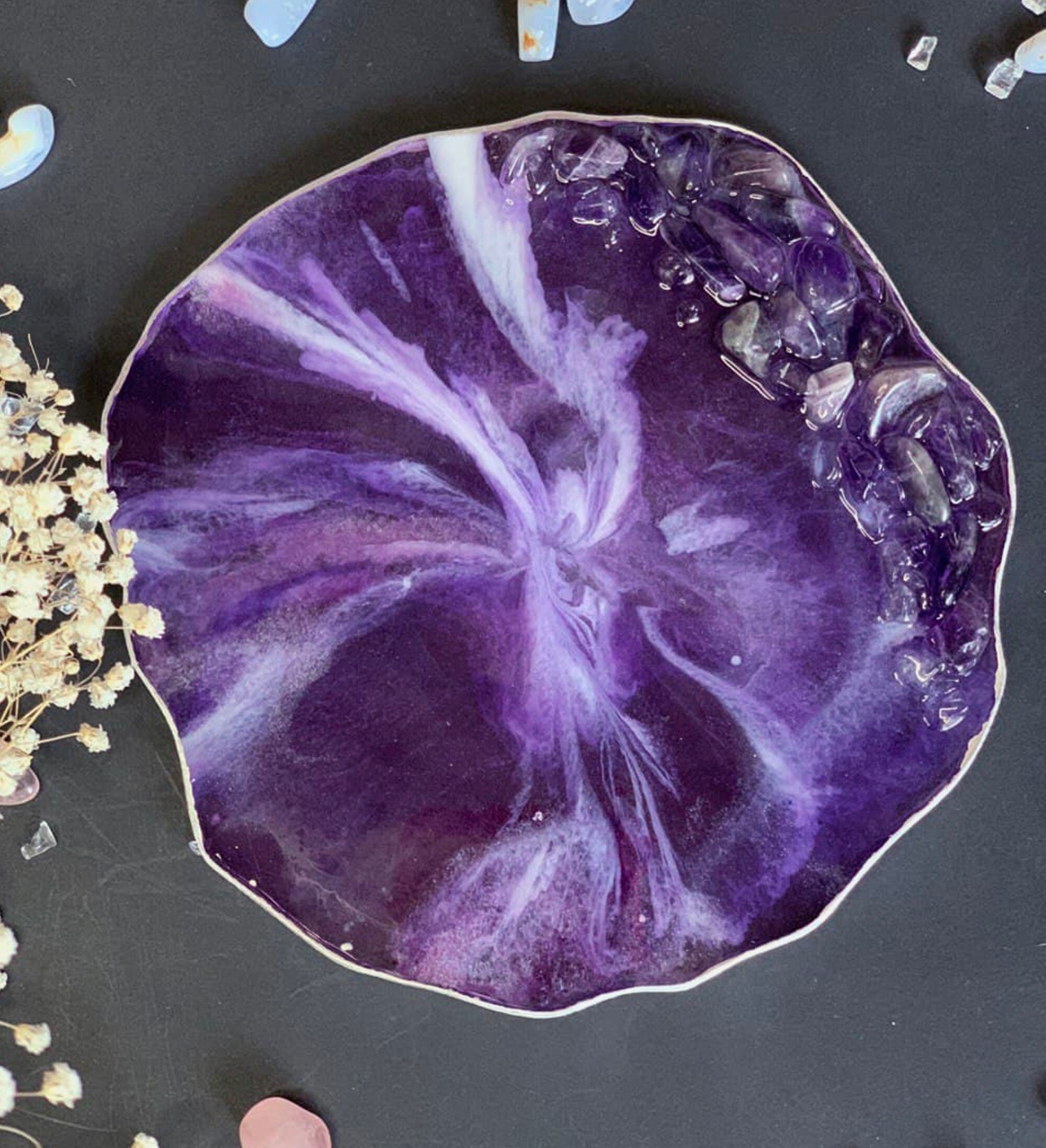 Rose quartz resin jewelry tray / crystal perfume tray / Etsy