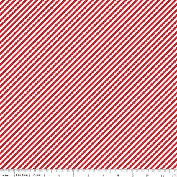 Pixie Noel 2 Red and White Diagonal  stripe half yard