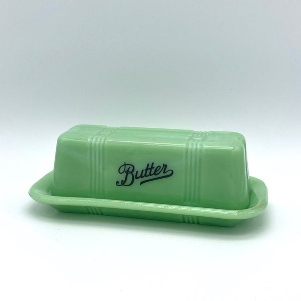Lidded Jadeite Green Glass Standard Size Butter Dish for 1/4 lb Stick - Depression & Vintage Style