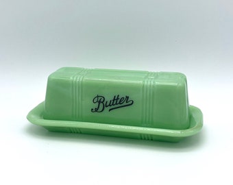 Lidded Jadeite Green Glass Standard Size Butter Dish for 1/4 lb Stick - Depression & Vintage Style