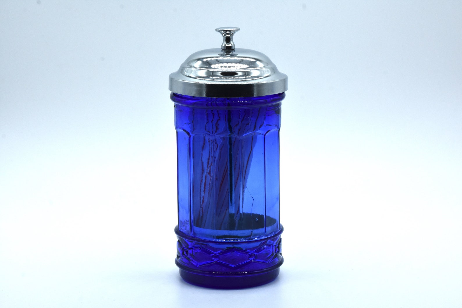 Amazing Cobalt Blue Glass No Touch Straw Dispenser Holder With Etsy