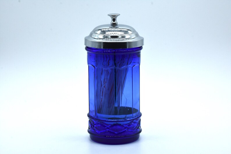 Amazing Cobalt Blue Glass No Touch Straw Dispenser Holder With Etsy