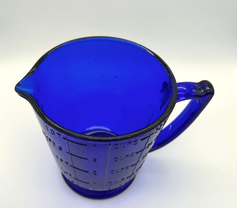 Cobalt Blue Glass Vintage Style Large 4 Cup Measuring & Mixing Cup Depression Style Ounce Cup and Pint Measurements