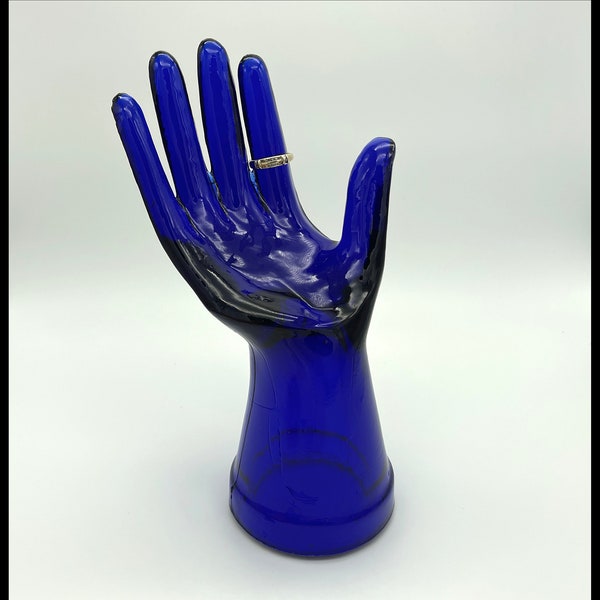 Glass Cobalt Blue Vintage Style Ring Bracelet Jewelry Holder Display Mannequin Hand for Accessories