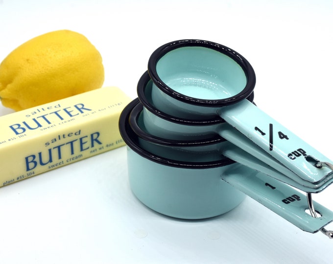 Amazing Aqua Teal Blue Enamelware Measuring Cups 1/4 1/3 Etsy