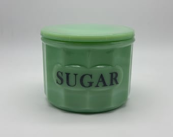 Jadeite Green Vintage Style Glass Sugar Box Canister & Lid Jar, Container, Depression Style