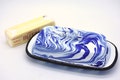 Amazing Cobalt Blue Marbled Splatter Enamelware Butter Dish Metal Vintage Style