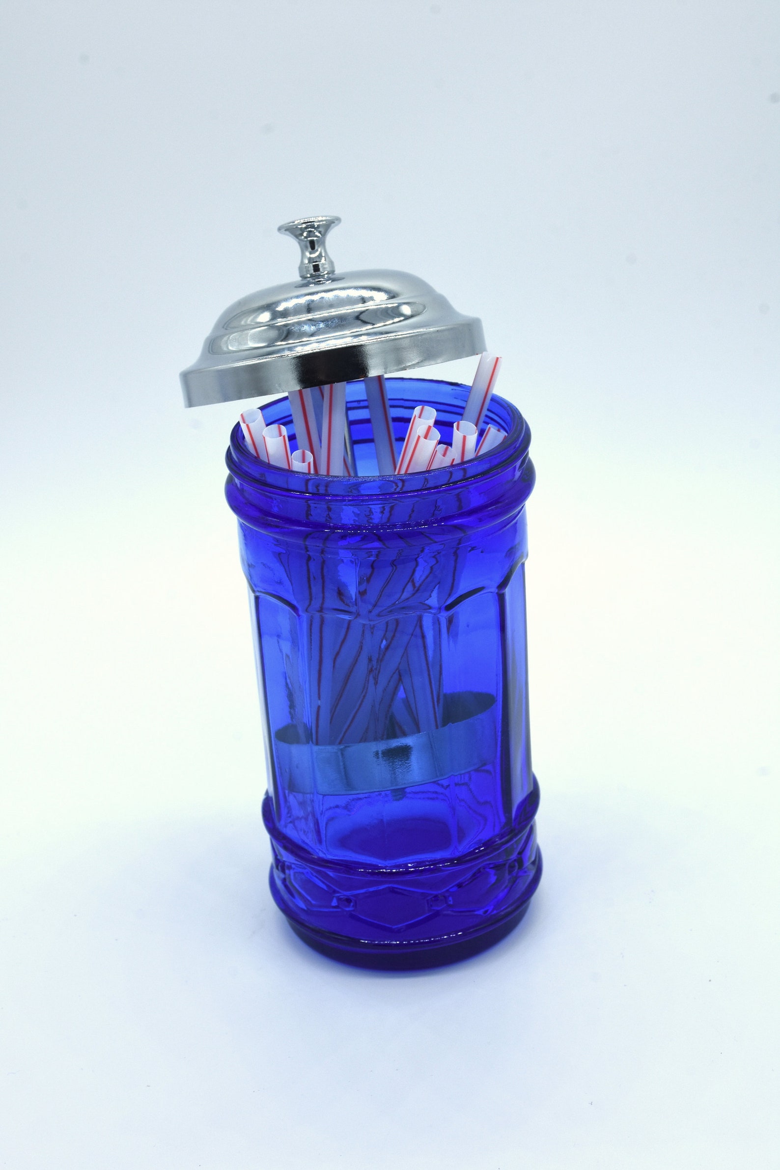 Amazing Cobalt Blue Glass No Touch Straw Dispenser Holder With Etsy