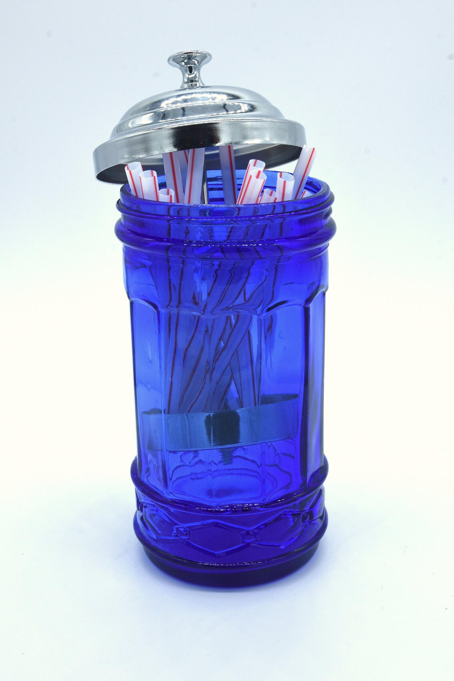 Amazing Cobalt Blue Glass No Touch Straw Dispenser Holder With Etsy