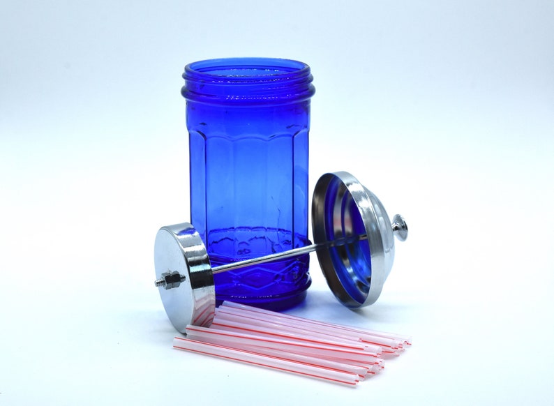 Amazing Cobalt Blue Glass No Touch Straw Dispenser Holder with Etsy