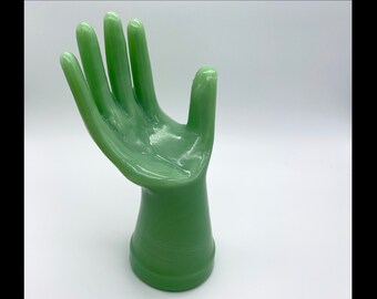 Glass Jadeite Green Vintage Style Ring Bracelet Jewelry Holder Display Mannequin Hand for Accessories