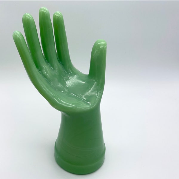 Glass Jadeite Green Vintage Style Ring Bracelet Jewelry Holder Display Mannequin Hand for Accessories