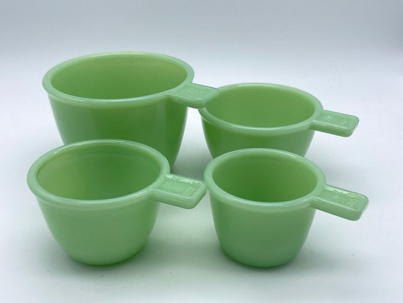 Green Depression Style Glass 4 PC Nesting Measuring Cup Set W