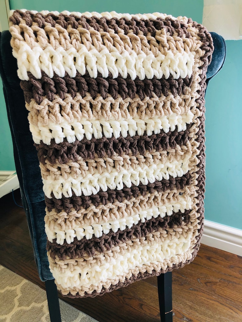 Baby Blanket Crochet Stripes Brown Tan White ultra soft | Etsy