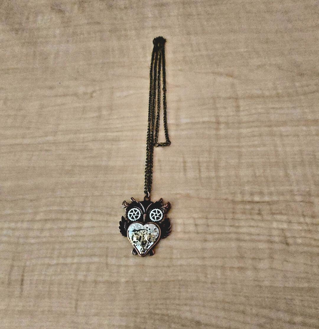Steampunk Owl Gear Necklace: Cosplay Party Jewelry