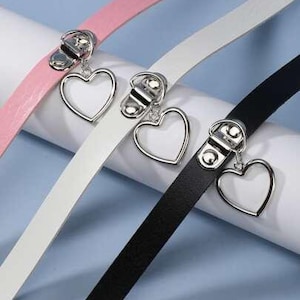 Leather Choker With Metal Heart - Heart Chocker - Heart Collar - Leather Heart Necklace