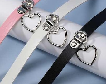 Leather Choker With Metal Heart - Heart Chocker - Heart Collar - Leather Heart Necklace