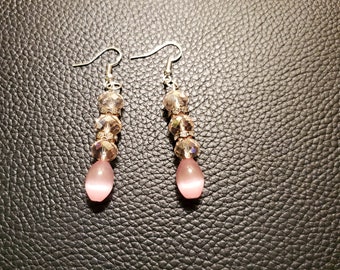 Handmade Earrings - Beautiful Glass Beaded Earrings - Pink and Crystal Beaded Earrings