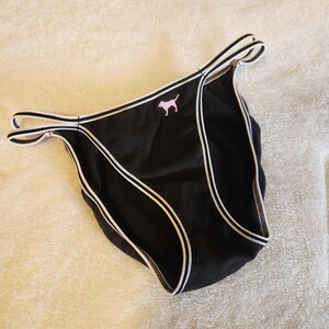 Bikini Victoria's Secret Taille Basse Double String - Rose Moyen Et Blanc, Coton, Neuf Avec étiquettes