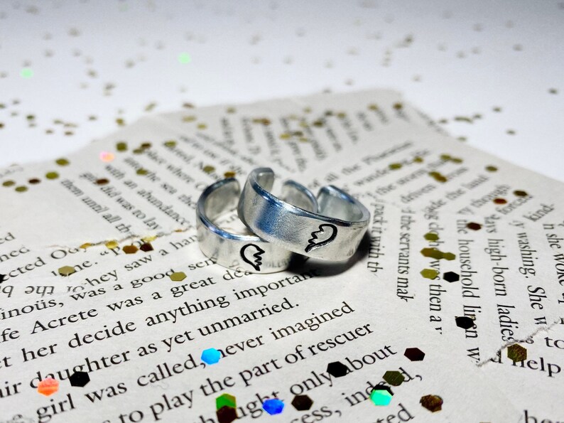 Set of 2 Matching Heart Stamped Rings