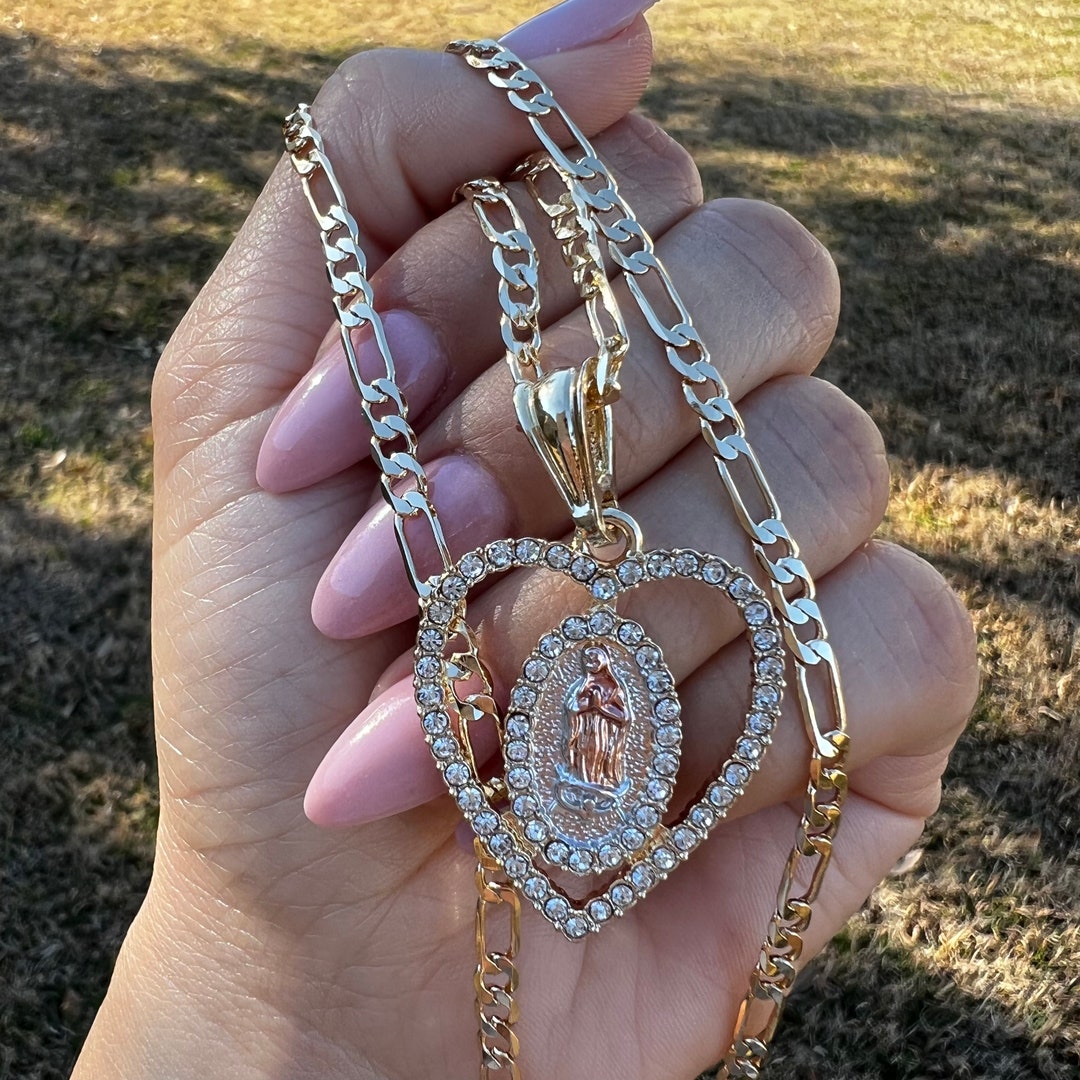 Our Lady of Guadalupe Gold Necklace. Gold Plated Layer Virgen De