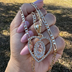 Gouden ketting Onze-Lieve-Vrouw van Guadalupe. Goud gevuld. Virgen de Guadalupe Cadena de Oro Laminado. Goud. Vergulde sieraden. Joyeria de Oro