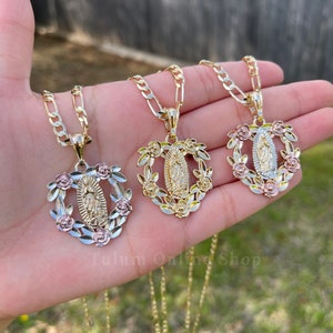 Gouden ketting Onze-Lieve-Vrouw van Guadalupe. Goud gevuld. Virgen de Guadalupe Cadena de Oro Laminado. Goud. Vergulde sieraden. Joyeria de Oro