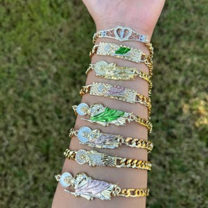 San Judas Tadeo Pulsera de Oro Laminado. Gold Plated Saint Jude Thaddeus Bracelet. 14K gold Dipped. San Judas Tadeo.Catholic Gift. Men Women