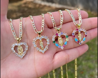 Collar de San Tadeo. Chapado en oro. San Judas Tadeo, Cadena de Oro Laminado. Oro. Joyería bañada en oro. Collar de Nuestra Señora de Guadalupe.