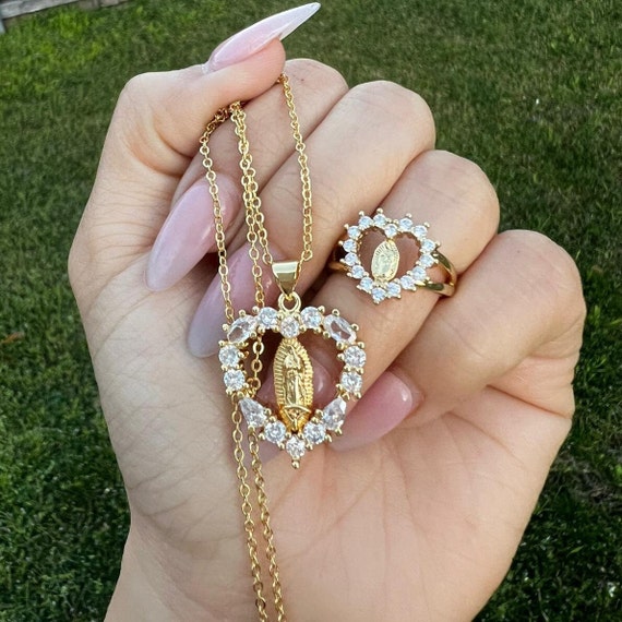 18k Gold Layered Oval Shaped Our Lady of Guadalupe Pendant Featuring M –  Bella Joias Miami