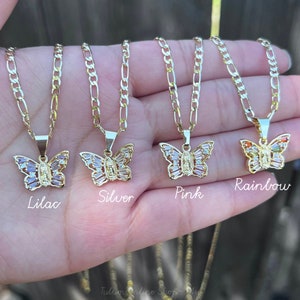 Butterfly Necklace Gold Plated. Our Lady of Guadalupe Gold Necklace. Gold Filled. Virgen de Guadalupe Cadena de Oro Laminado. Gold Plated