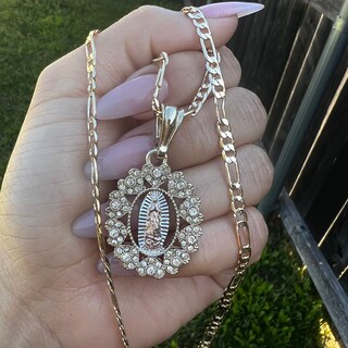 Collana Madonna Di Guadalupe Oidea - Placcata Oro 18K, Acciaio Inossidabile, Catena 60cm