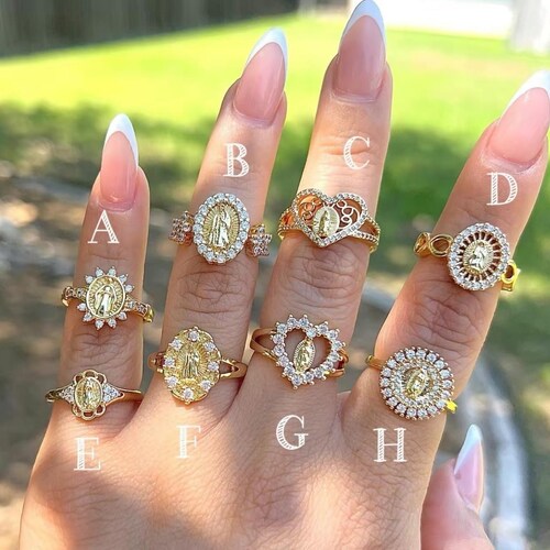 Our Lady of Guadalupe Gold Rings- Gold Plated Jewerly- Anillos De la Virgen De guadalupe - Gold dipped 14K Rings. Gold Filled layer Rings