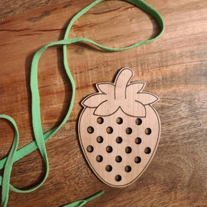 Food Wood Lacing Cards -fruit-Montessori-waldorf - dexterity- educational- developmental - coordination - handmade - open ended sensory toy