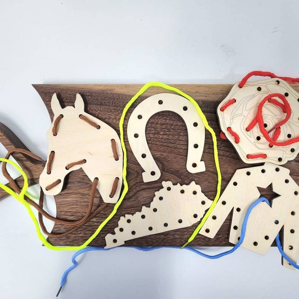 Kentucky Derby Wood Lacing Cards - Montessori - dexterity - educational - developmental - coordination - handmade - Louisville KY toys horse
