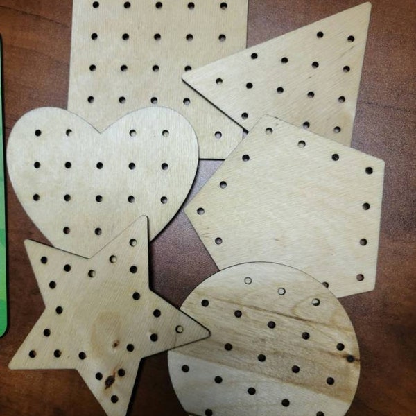 Primary Shapes Wood Lacing Cards - Montessori - dexterity - education - development - coordination - Waldorf - valentine -open ended sensory
