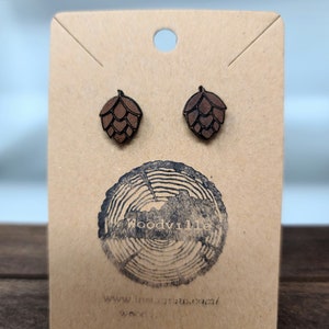 Handcrafted Solid Wood Hops Earrings - studs - posts - beer -  craft beer - brewery - bar