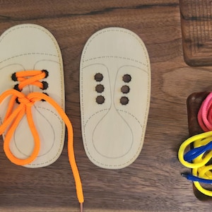 Shoes Wood Lacing Cards - Montessori - dexterity - educational - developmental - coordination - Waldorf - handmade - open ended sensory